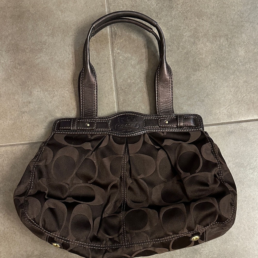 Coach Dark Brown Shoulder Bag with Gold Accents - Picture 6 of 16